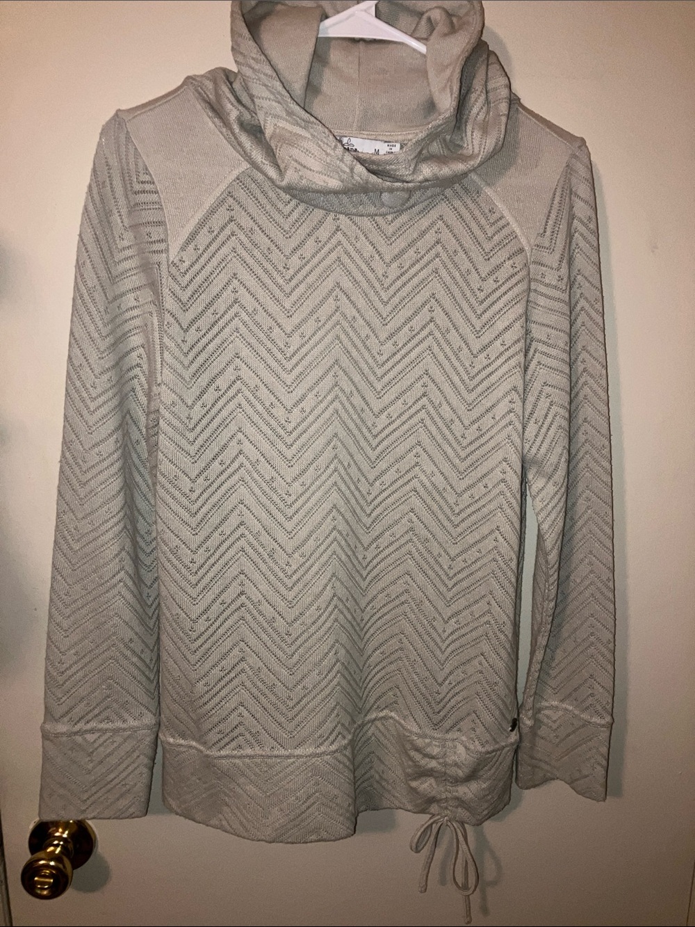 Prana Light Cream Chevron Cowl-Neck Hoodie